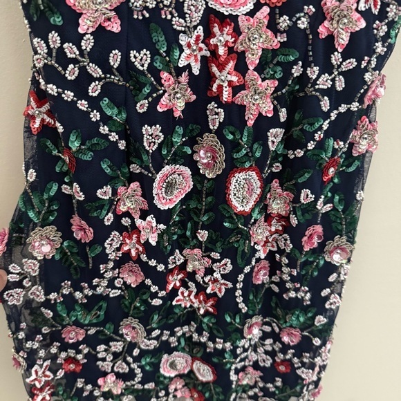 Primavera Couture Floral Embroidered Mini Dress - navy and Pink - Picture 13 of 14